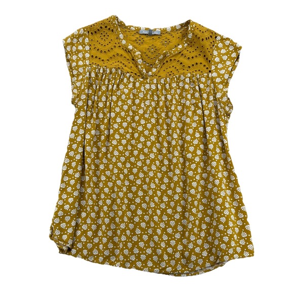 Daniel Rainn Tops - Daniel Rainn cottagecore Mustard Yellow Floral Sleeveless Top Women's 1x